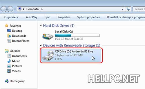 insira o CD inicializável do Android ou USB no seu PC