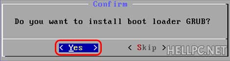 selectați Da pentru a instala boot loader GRUB